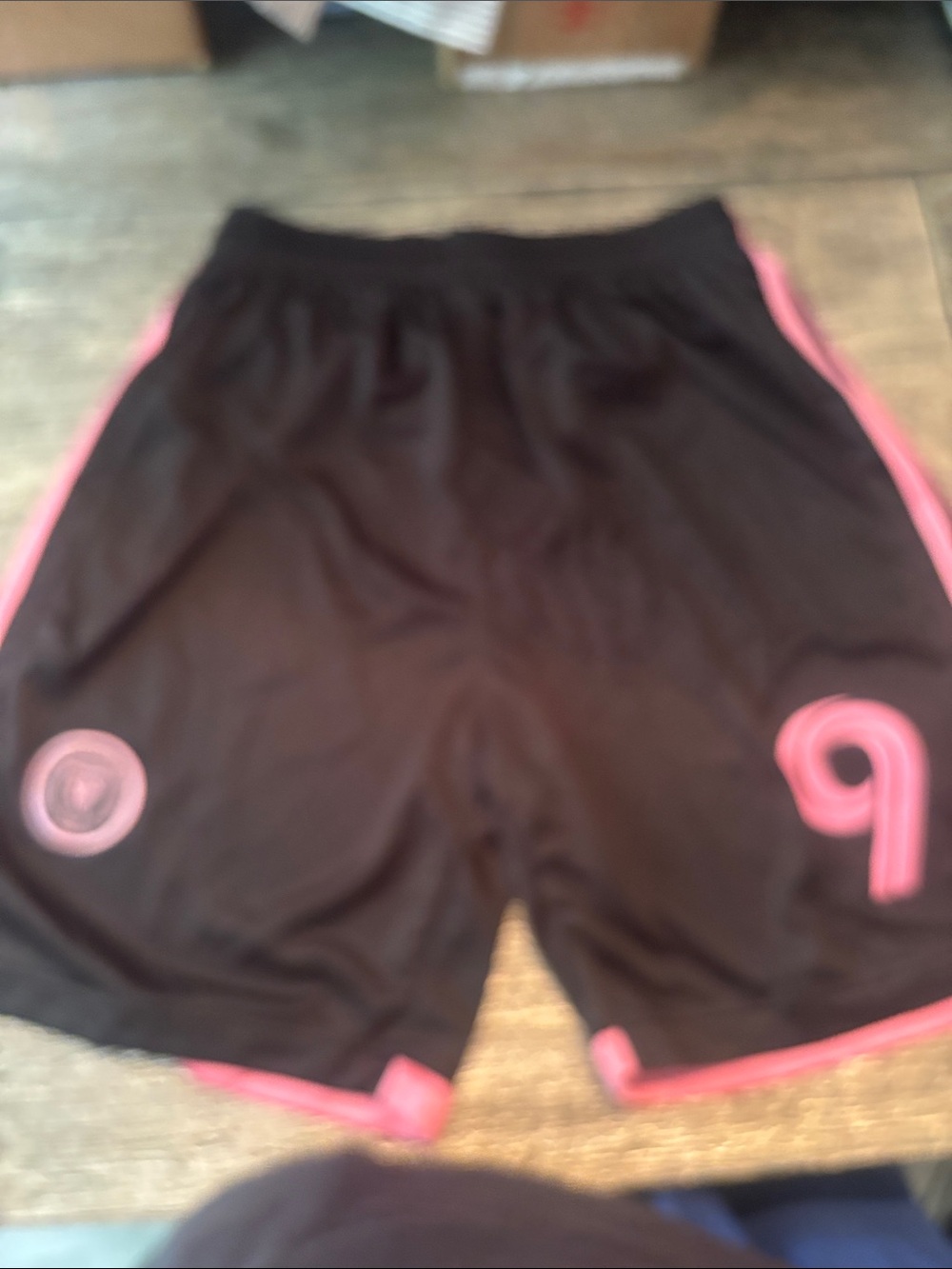 Black Athletic Shorts with Pink Trim and Number 9
